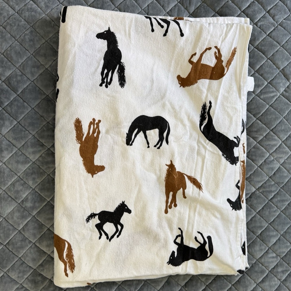 Hatley Flat Sheet Horse Print 100% Cotton Flannel Equine 76"X102" XL Stud Mare